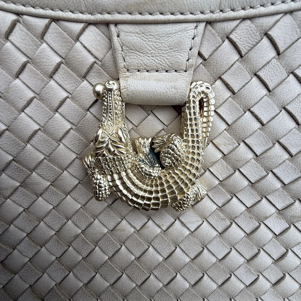 Bolso de Hombro Barry Kieselstein-Cord Cuero Trenzado Crema Caimán LEER Foto 3 de 4