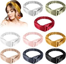 9 Pieces Elastic Hair Wraps and Adjustable Satin Headbands Twisted