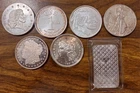 7 oz. BULK SILVER LOT  6 Bullion Rounds, And A Bar.