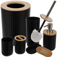 Badezimmer-Set 6-Teilig 2 Farbvarianten Mit Bambus Seifenspender Zahnputzbecher