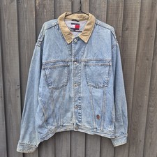 Vintage 90s Tommy Hilfiger Denim Trucker Jacket Size L Blue Denim Button Down