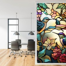 Privacy Window Film Modern Bird Flowers Pattern Stained Glass Window Film Dec...