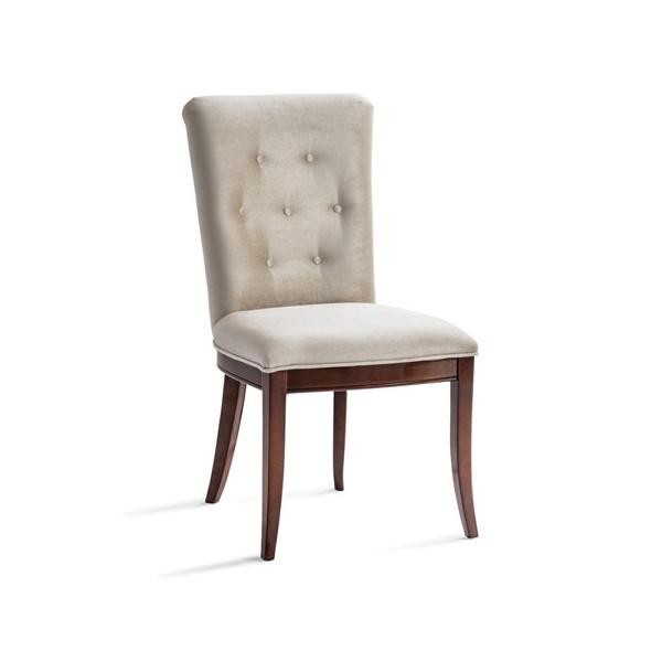Eleganter Polsterstuhl Mit Knopfheftung Weichem Bezug Und Holzbeinen-image