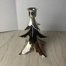 Pottery Barn ? Silver Plated Christmas Tree Taper Candle Holder 6" * Read