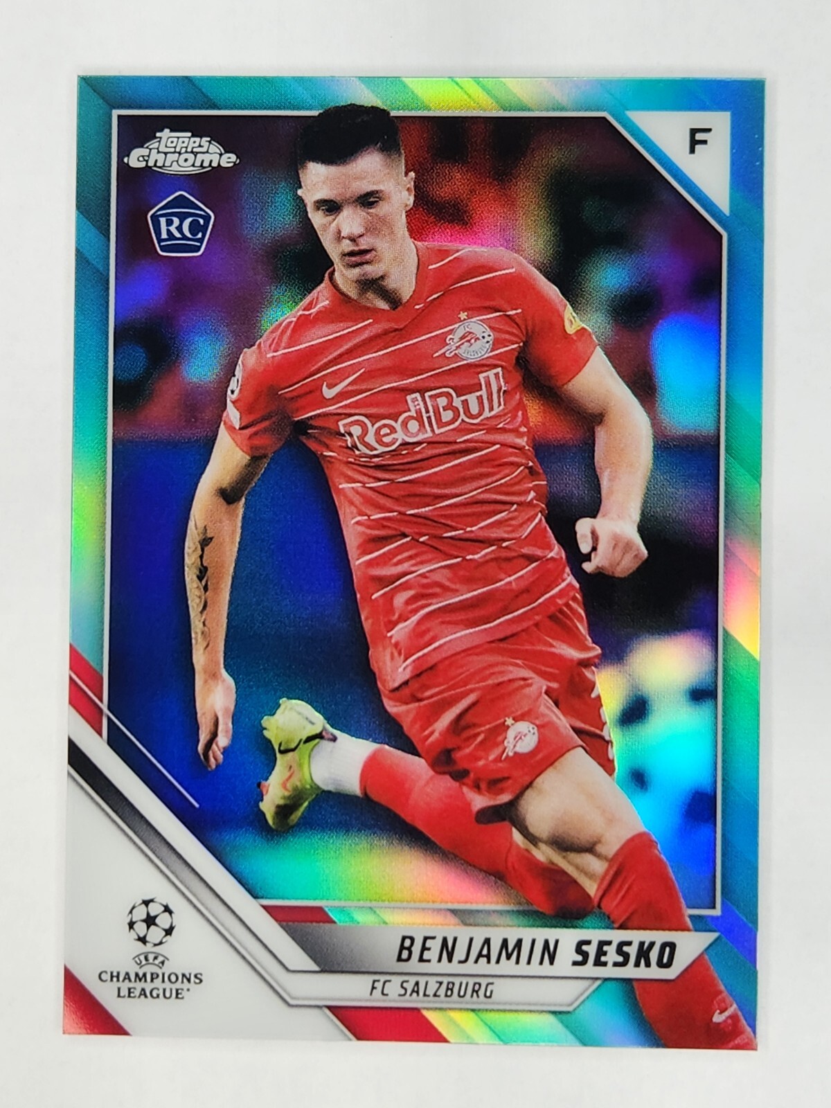 2021-22 Topps Chrome UCL Benjamin Sesko Aqua Refractor /199 #187 RC