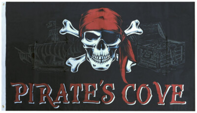 ''PIRATE'S COVE'' flag 3x5 ft polyester banner sign skull ship treasure chest
