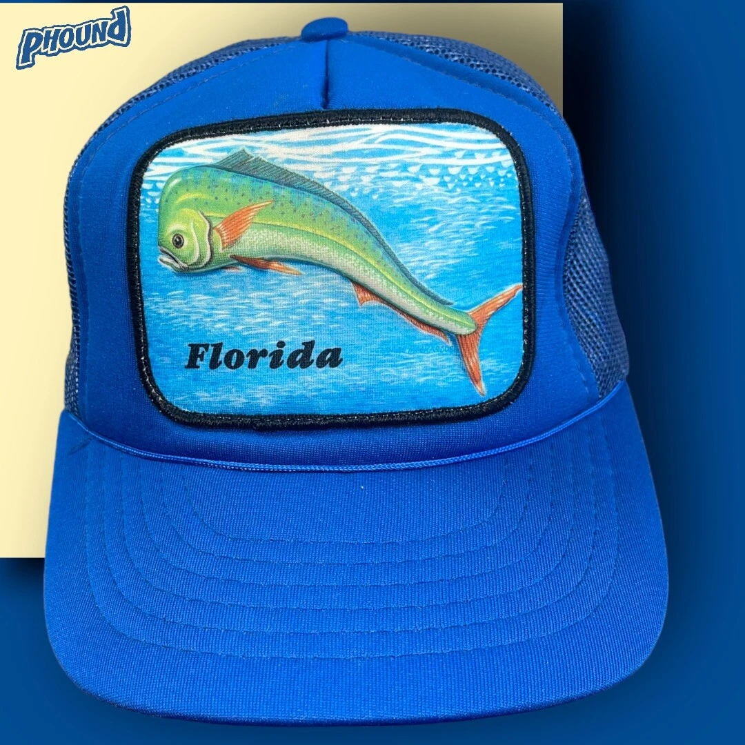 Vintage Florida Fishing Hat Snapback Trucker Blue Deep-Sea Mahi Mahi Mesh  cap