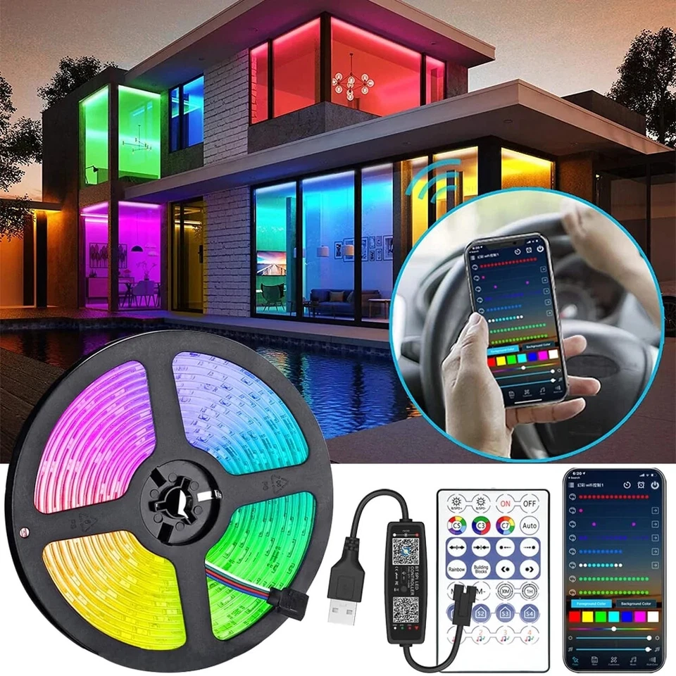 10M 20M LED Strip Lights RGB 5050/RGBIC WS2812B Infrared Bluetooth Ontroller TV - Image 4 of 4