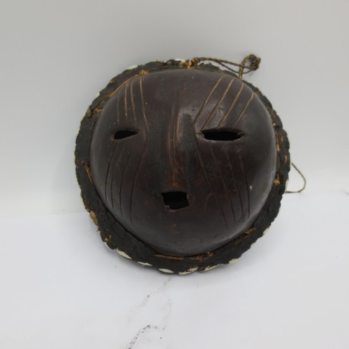 Vintage 2 Sided Round Ball Tribal Mask With Shell Boarder 5" Decor