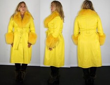 Brand New Susanna Chow Yellow Lambksin Leather Fur Coat Fox Fur Trim Size M
