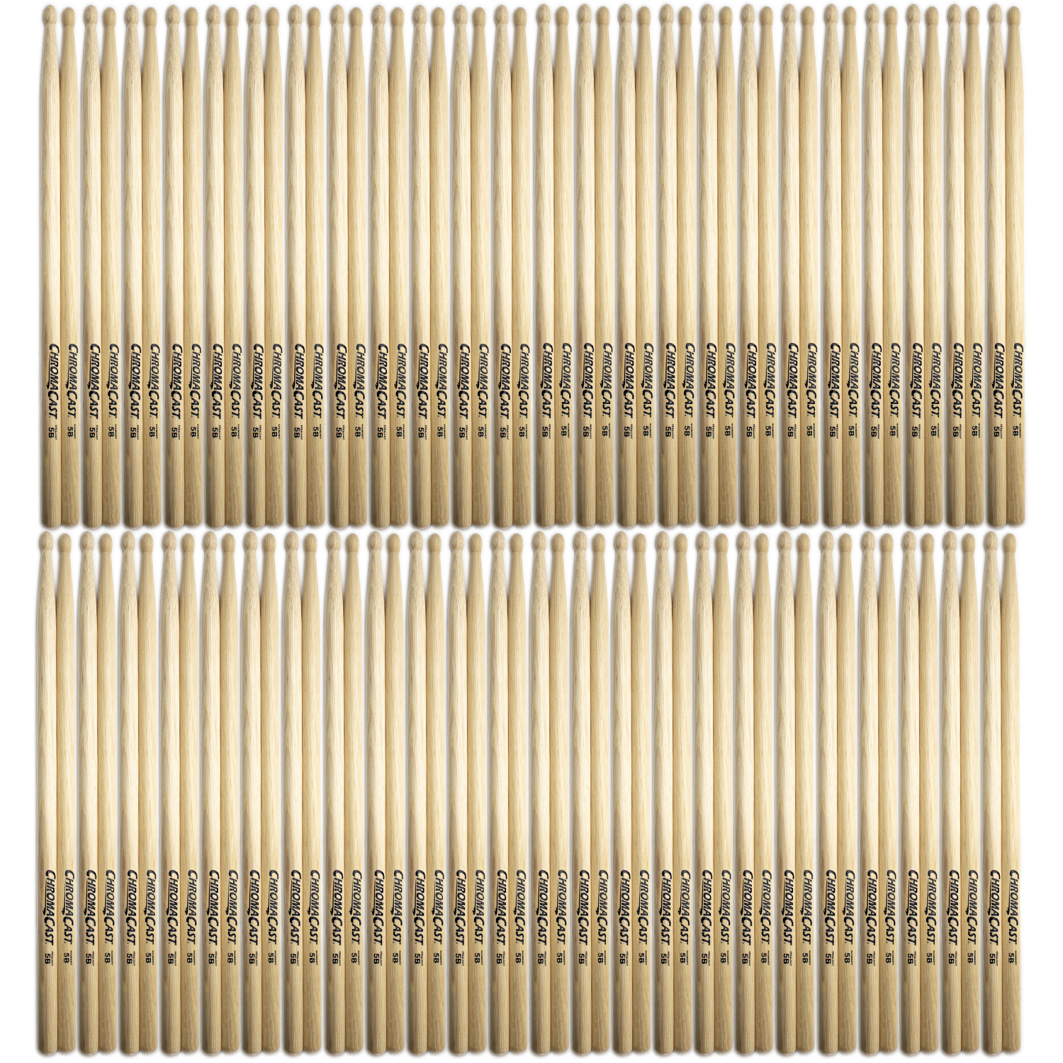 ChromaCast 5B USA Made, Wood Tipped, Hickory Drumsticks | 48 Pairs