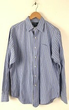POLO RALPH LAUREN Mens Size 16 34/35 Blue Black White Striped Andrew Dress Shirt