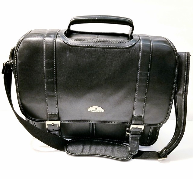 Samsonite Black Soft Leather Messenger Laptop Bag eBay