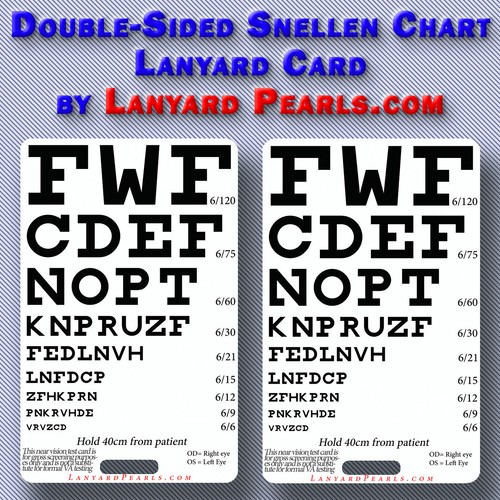Pocket Snellen Chart Doubled sided visual acuity chart Medical