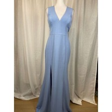  Dress The Population Light Blue Sleeveless Gown Deep V Maxi Slit Formal Dress M