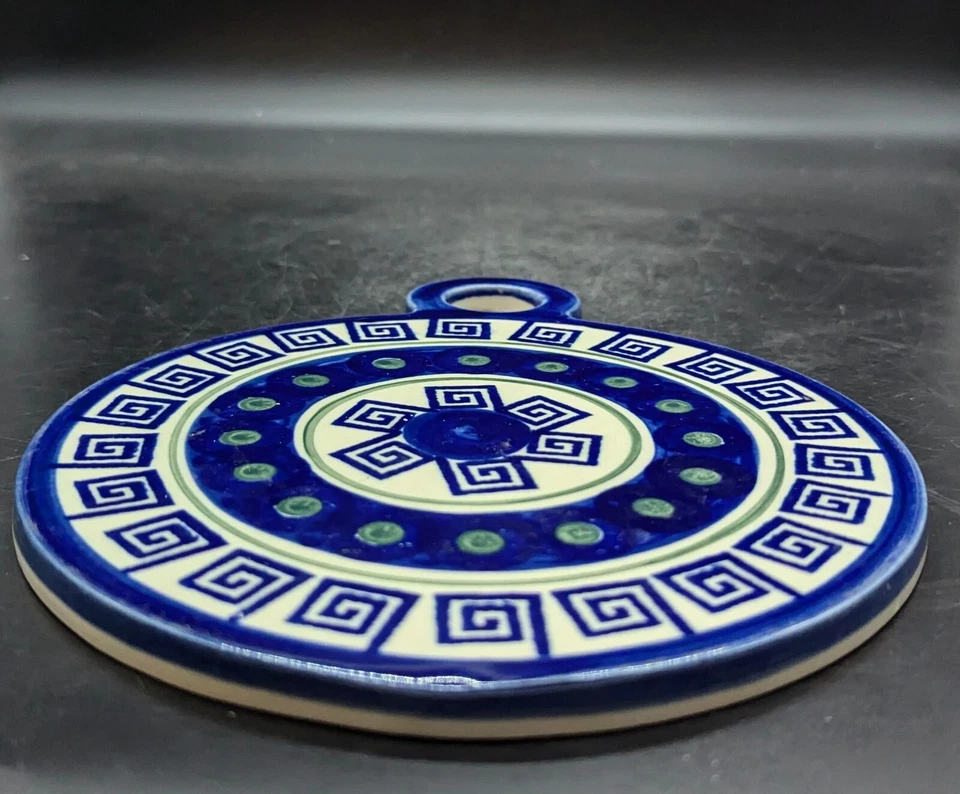 Cerámica polaca hecha a mano Boleslawiec azul remache geométrico 9,5" cerámica  Foto 2 de 4