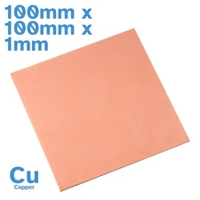 99.9% Pure Copper Plate 100mm x 100mm x 1mm Thick Cu Metal Sheet Flat Stock