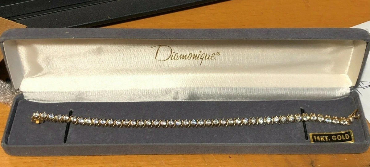 QVC Diamonique cubic zirconia S link Tennis Bracelet 7 3 4 inch 14K Gold. 15.1g