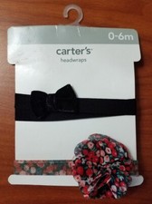 NEW CARTERS BABY GIRLS 2-PACK HEADWRAPS HEAD BANDS WRAPS FLORAL BLACK BOW 0-6M