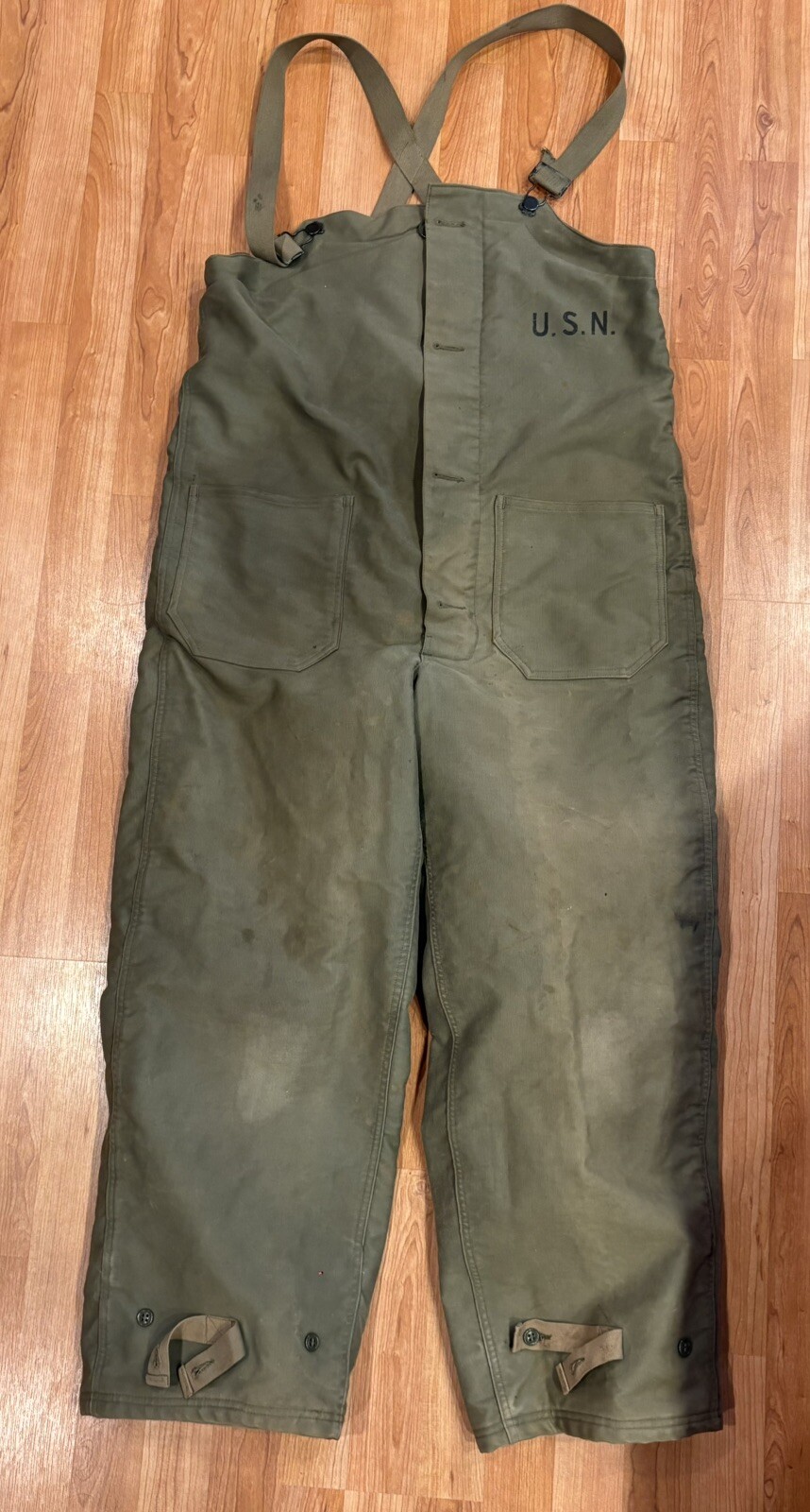 Unused WW2 Vintage US NAVY DECK PANTS GREEN OVERALLS Original  Size Small