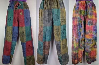 S-5XL Patchwork Baumwollhose Hippie Boho Yoga Hose breites Festival Freizeit HT25
