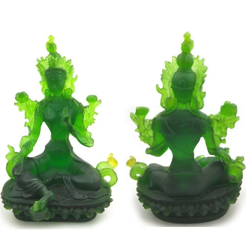 8" Estatua Budismo Tibetano Tibetano Verde Tara Buda Liuli Color Esmalte Regalo Foto 2 de 4