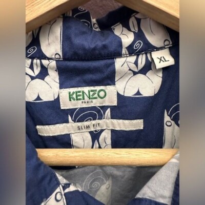 Kenzo Short-Sleeve Slim Graphic Button-Front Shirt in Blue | eBay