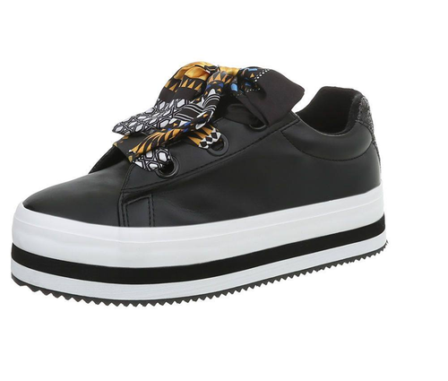 Scarpe sneakers donna nera con zeppa interna 5 cm ecopelle con lacci  foulard | eBay