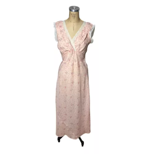 1930s/40s floral nightgown bias cut cold rayon Size M/L