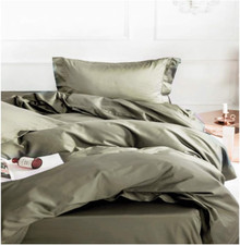 Luxury Olive Egyptian Cotton Duvet Cover Set - Silky Soft  Breathable Queen