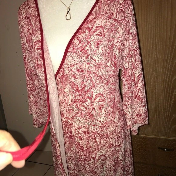 Studio M 勃艮第和米色佩斯利图案裹身长裙飘动袖 S 码 — 第 3/4 张图片