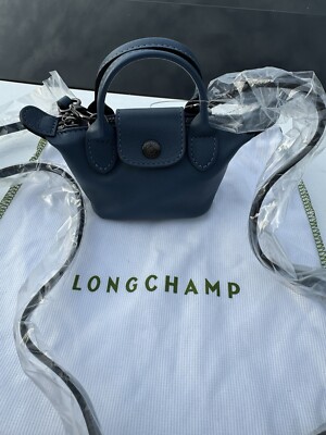 LONGCHAMP Extra Small Le Pliage Nano Leather Crossbody Tote Navy