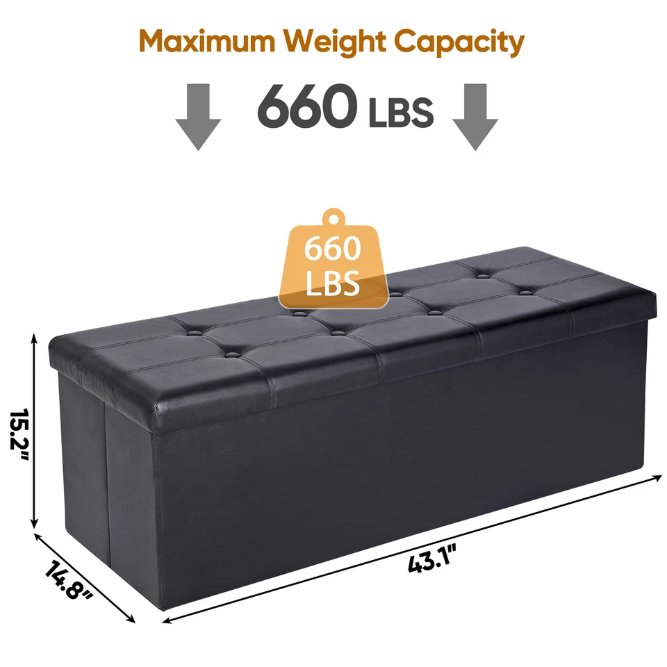 43'' Folding Storage Ottoman Bench Faux Leather Footrest for Bedroom and Hallway - Image 2 of 4