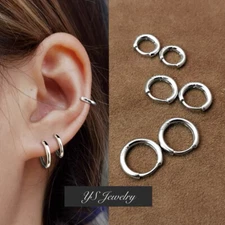 Womens Small Round Huggie Hoop Earrings 316L Surgical Steel 8/10/12/14/16/18mm