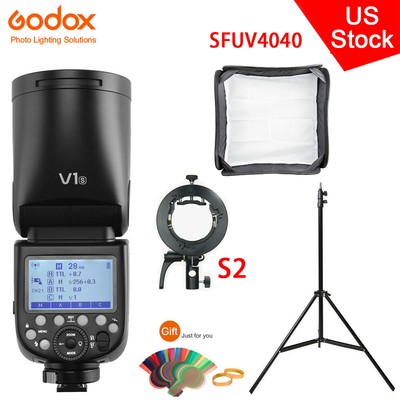 US Godox V1-S 2.4G TTL Round Head Flash+40*40cm Foldable Bracket Softbox Stand