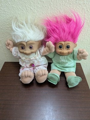 Vintage 12'' Treasure Trolls Doll Lot Of 2 Gem Belly Button ''Get Well Soon''