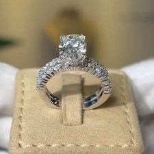3.79 TCW Oval Cut Moissanite Bridal Set Engagement Ring 14K White Gold Plated