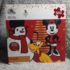 Disney Store Mickey Minnie Mouse Christmas 500 Piece Jigsaw Puzzle Pluto Snowman