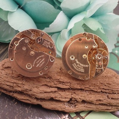 Vintage Gold Tone Genuine Watch Mechanics Round Cuff Links by Shields