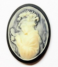 4 of 40x30mm Cream over Black Victorian Women Hat Compact Resin Cameo Cabochon
