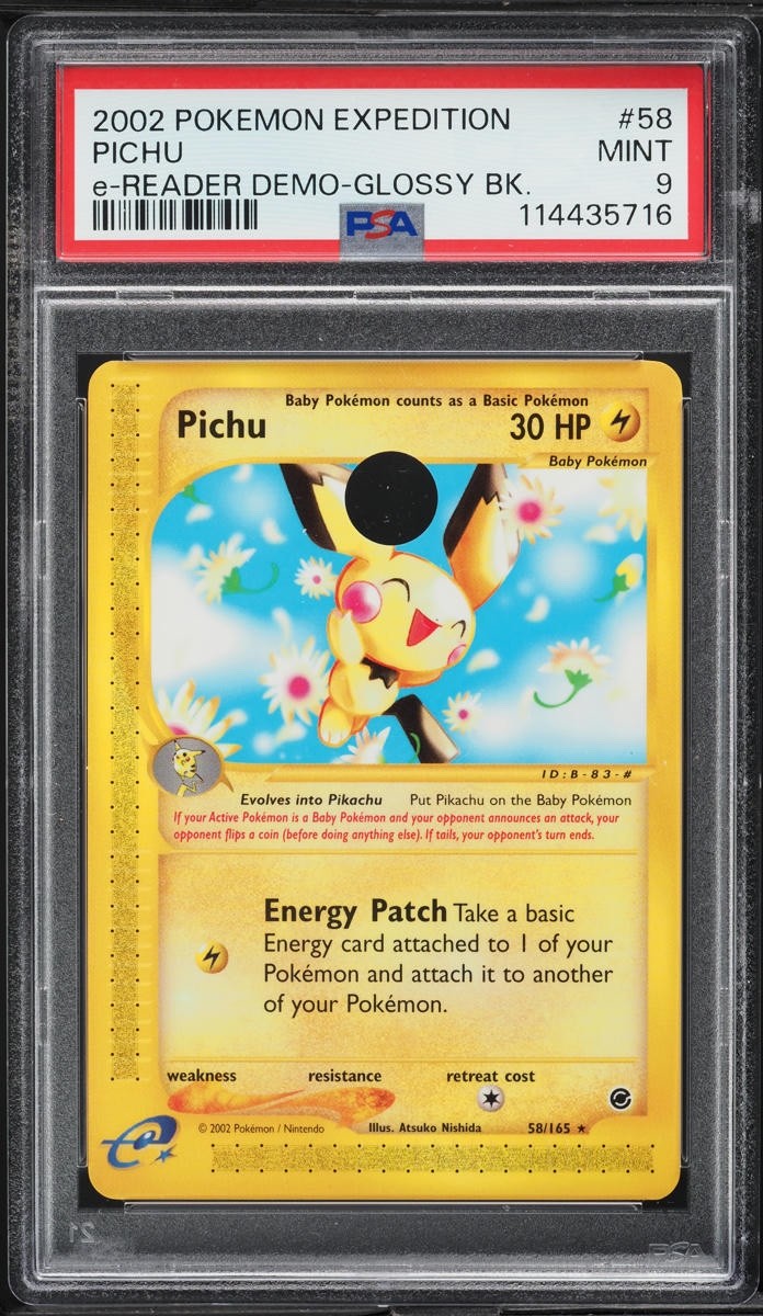 2002 POKEMON EXPEDITION PICHU E-Reader Demo Glossy Back PSA 9 MINT 58/165