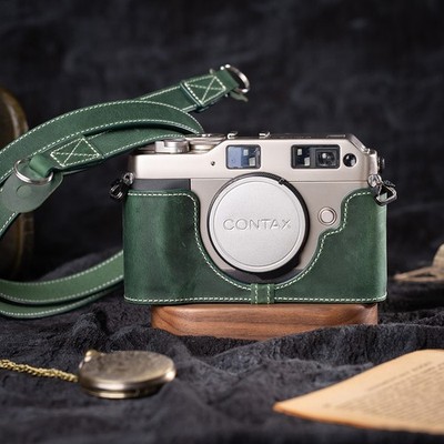 Handmade Genuine Real Leather Half Case Bag Cover Shoulder Strap For Contax G1