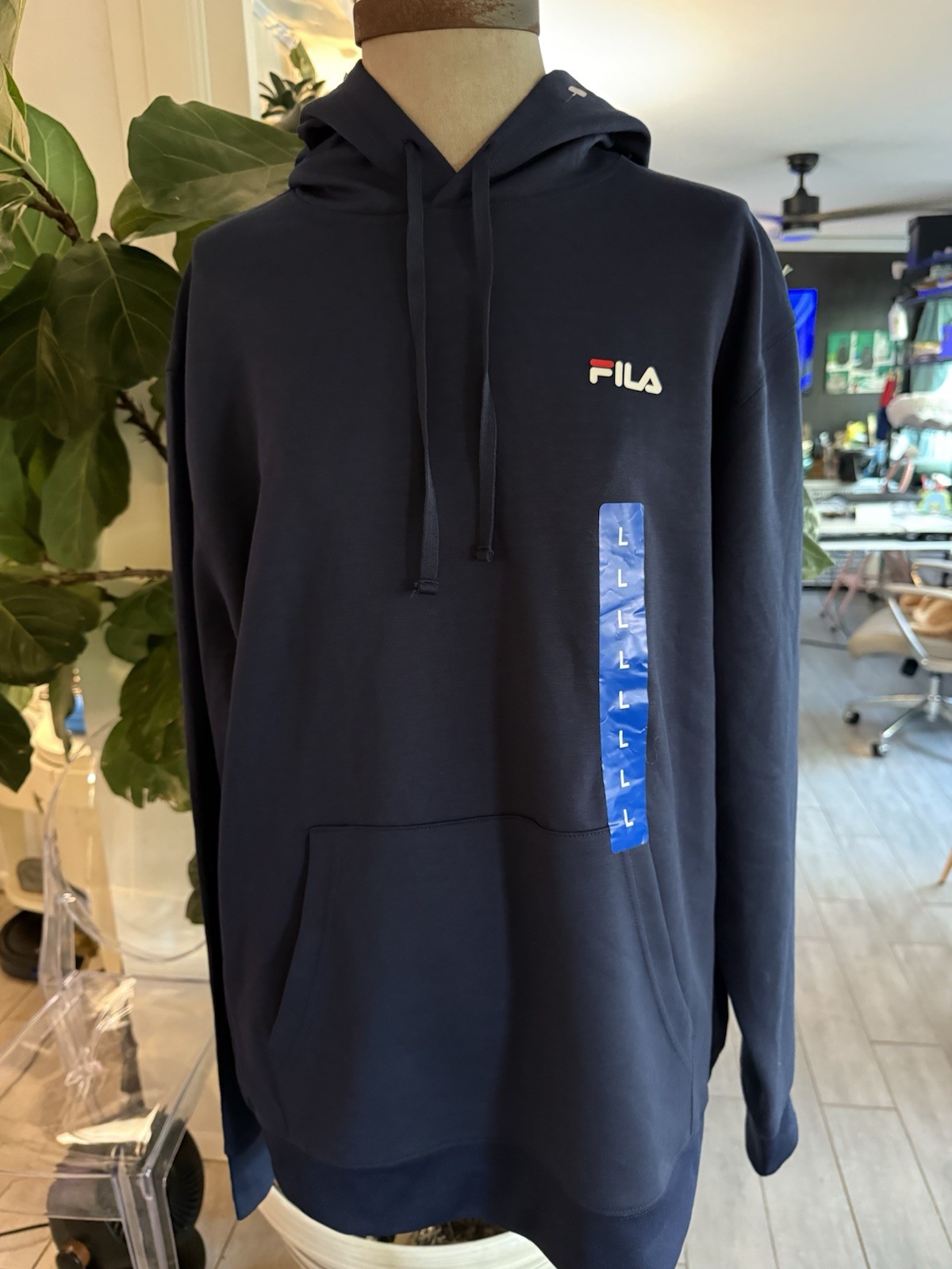 FILA Felpa con Cappuccio Pullover Uomo Performance Coulisse Blu Navy Taglia Large Nuova