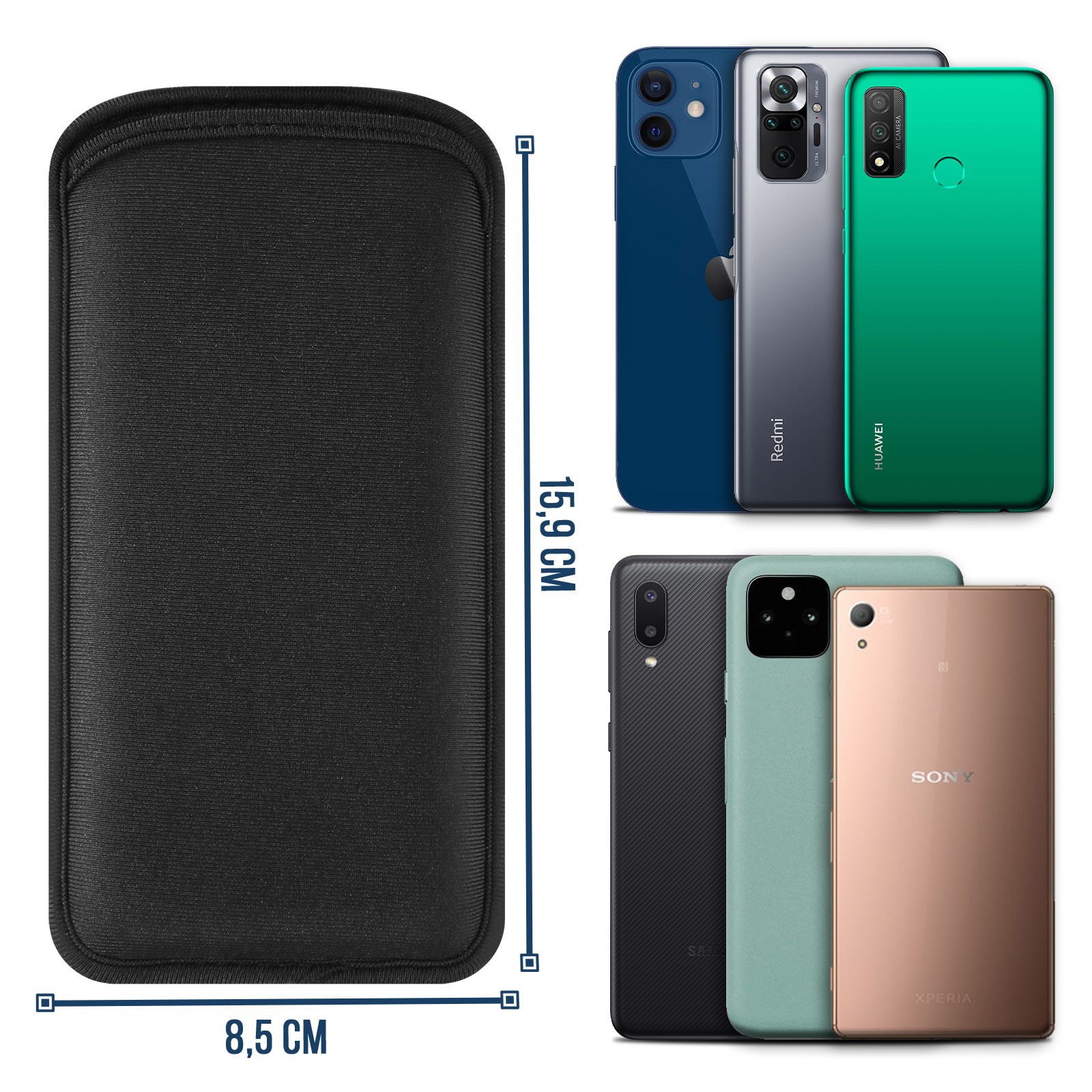 Étui étanche noir pour smartphone avec doublure soft touch universel - 3