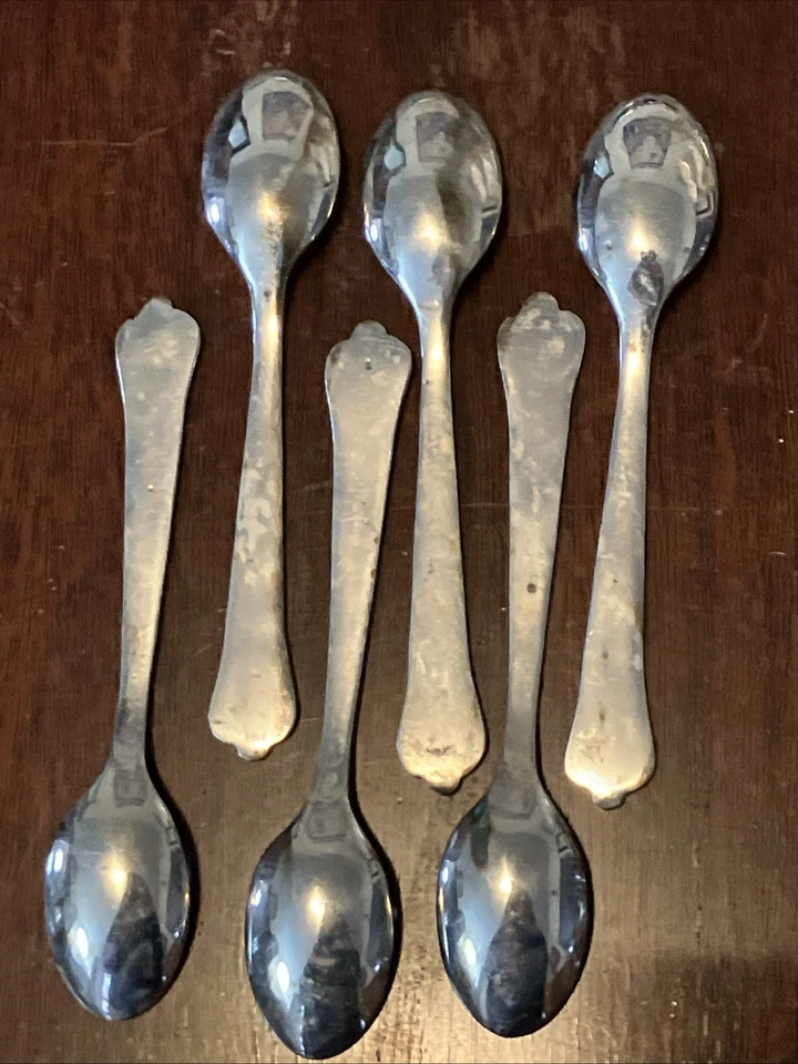 Cucharaditas europeas chapadas en plata de mediados de siglo, juego de 6, 115 gramos, plata antigua Foto 2 de 4