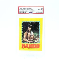 1985 Topps Rambo II #3 coltello da tenuta PSA 8 adesivo primo stallo di sangue