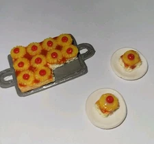 Dollhouse Pineapple Upside Down Cake Two Slices On Plates Dessert Fruit Cake