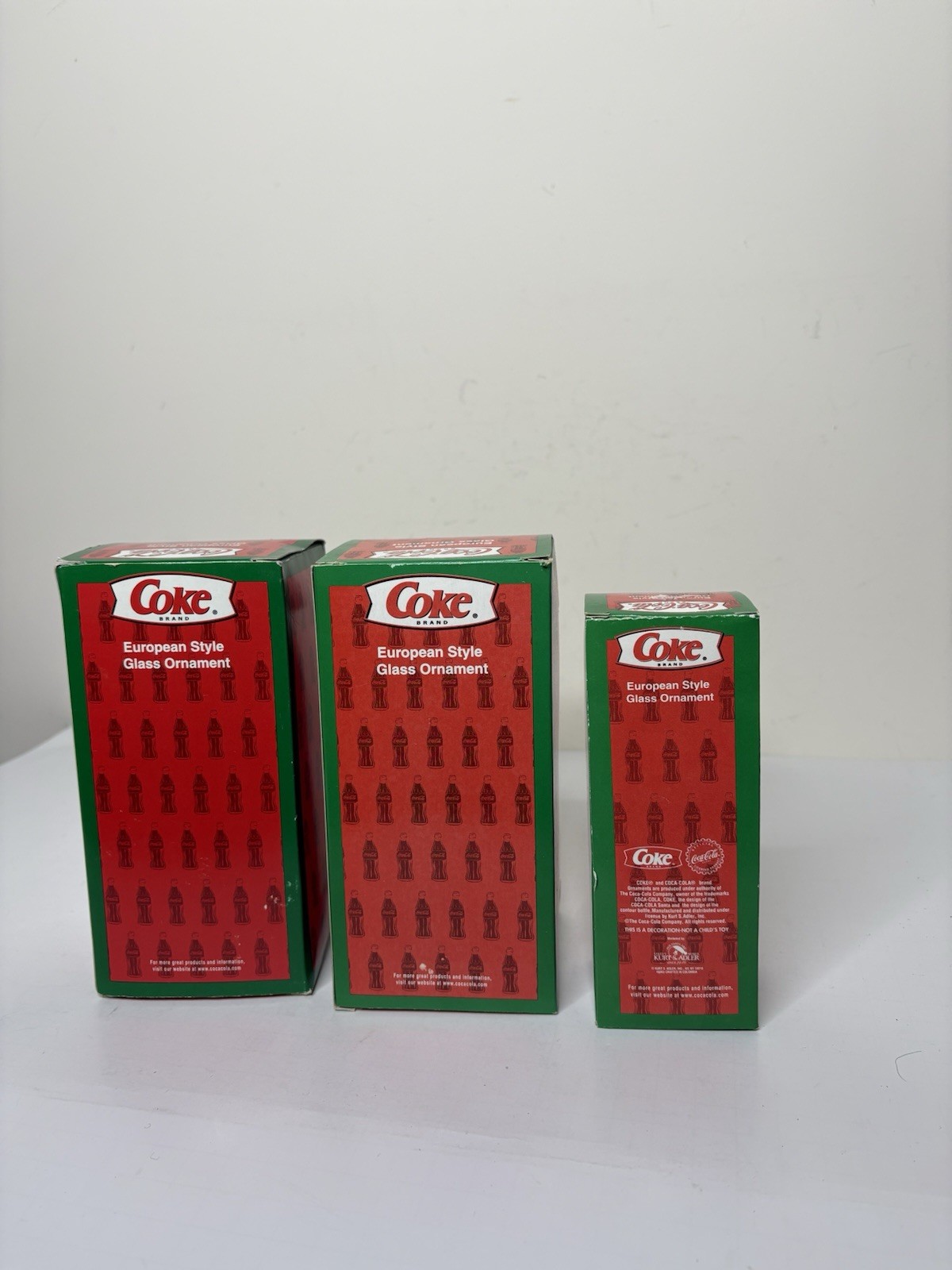 Kurt Adler Coca-Cola European Style Glass Ornaments Polar Bear Can Bottle NEW