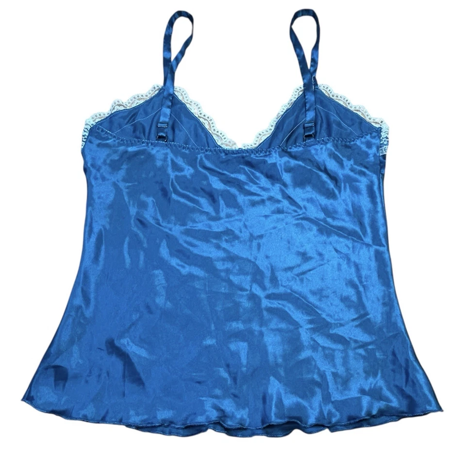 Y2K Teal Fairycore Lace Trimmed Satin Babydoll Tank Top Size Large No Boundaries - Image 3 of 4
