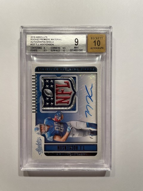 2019 Absolute - T.J. Hockenson #237 - Rookie Autograph NFL Shield 1/1 - BGS 9/10